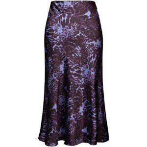 Womens Leopard Print Skirt Midi Long Length Silk Satin High Waist Elastic Skirts